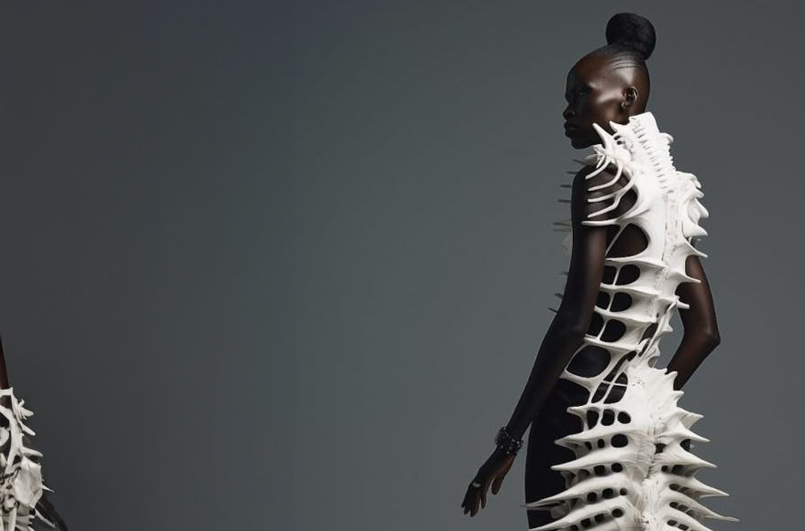 A picture of a skeleton 3d printed cape.